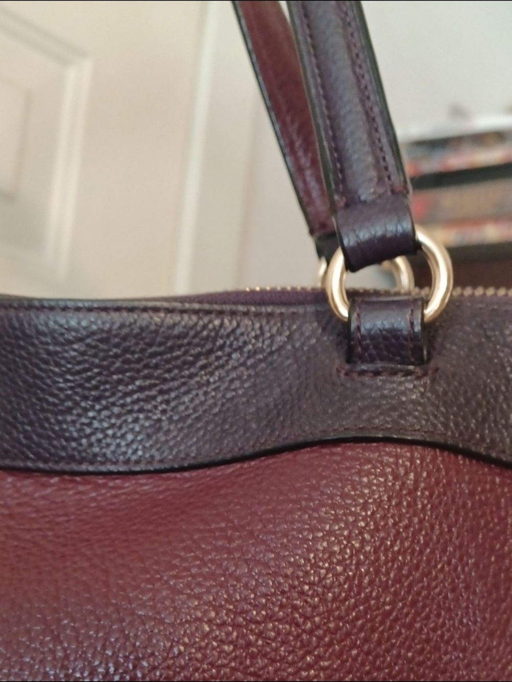 Coach Burgundy Leather Tote Navy Trim and Pink Accent Hangtags Shoulder Purse - Picture 12 of 16